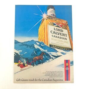 Vintage Lord Calvert Canadian Whisky Print Ad Bottle Winter Scene 1978 Bar Decor